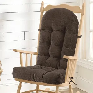 Rocking Chair Cushion - Chenille Fabric, High-Density Sponge, Durable Comfort Non-Slip Bottom Tufted Seat Pads with Ties, Chenille︱Dark Brown, 44x19x4 inch