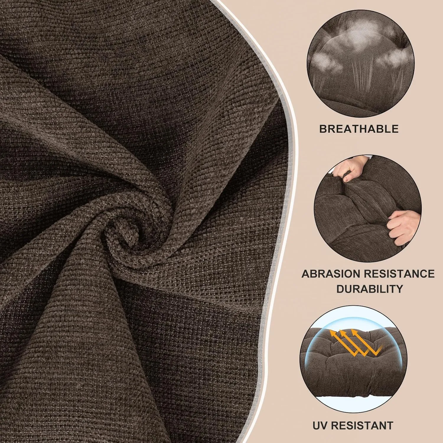 Rocking Chair Cushion - Chenille Fabric, High-Density Sponge, Durable Comfort Non-Slip Bottom Tufted Seat Pads with Ties, Chenille︱Dark Brown, 44x19x4 inch