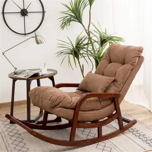 Rocking Outdoor Lounger Chair Chaise Lounge Zero Gravity Rocker,Nordic Leisure Rocking Chair Recliner for Adults Brown Fabric Easy Chair for Balcony Home and Patio 148x60x88cm