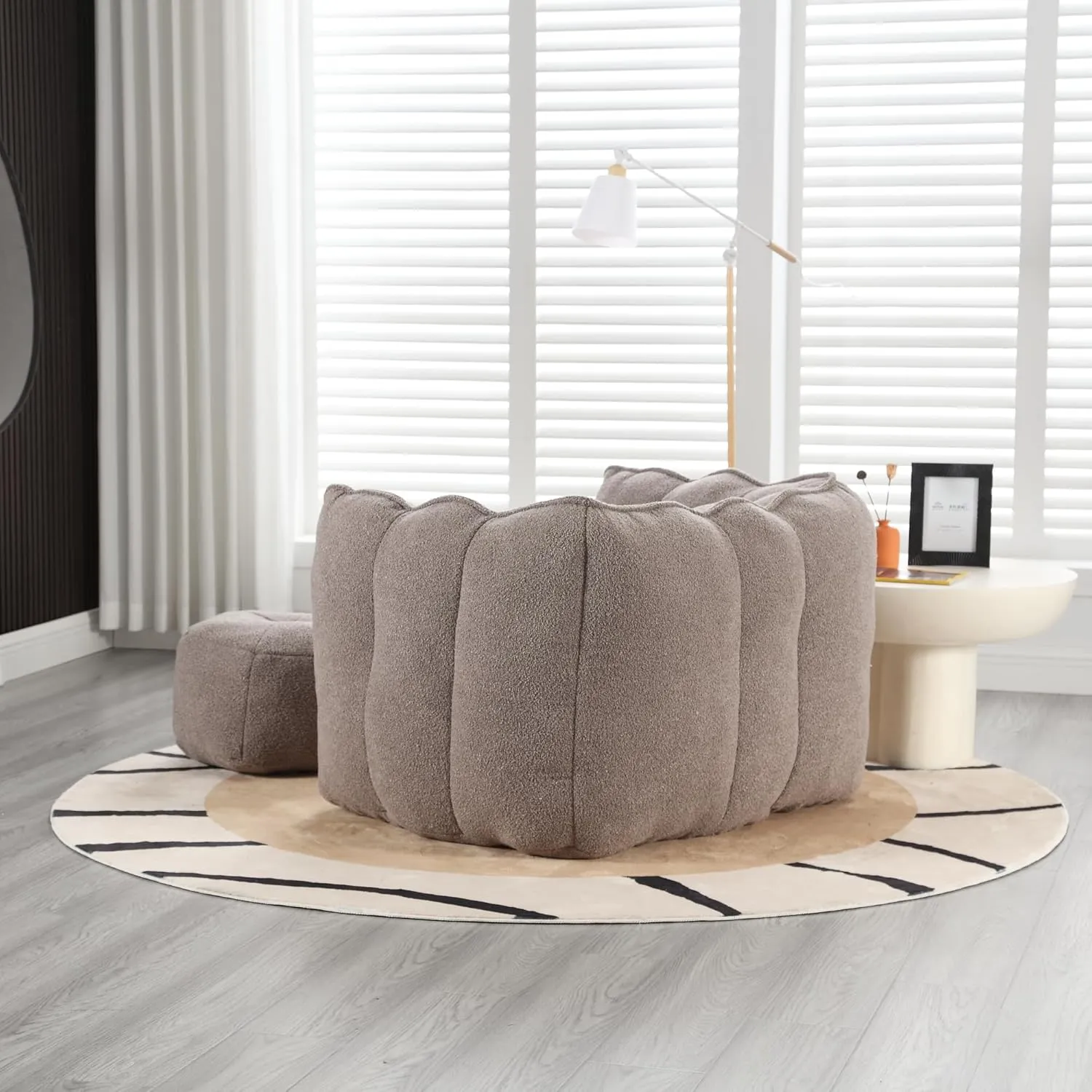 roomfitters Soft Bean Bag Chair with High Resilient Foam Chips for Living Room and Bedroom | Comfortable Square Lazy Sofa with Footstool | Adult Gaming, Reading, and TV Cover (Coffee)