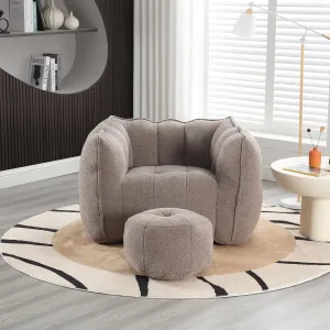 roomfitters Soft Bean Bag Chair with High Resilient Foam Chips for Living Room and Bedroom | Comfortable Square Lazy Sofa with Footstool | Adult Gaming, Reading, and TV Cover (Coffee)