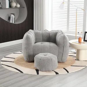 roomfitters Soft Bean Bag Chair with High Resilient Foam Chips for Living Room and Bedroom | Comfortable Square Lazy Sofa with Footstool | Adult Gaming, Reading, and TV Cover (Grey)