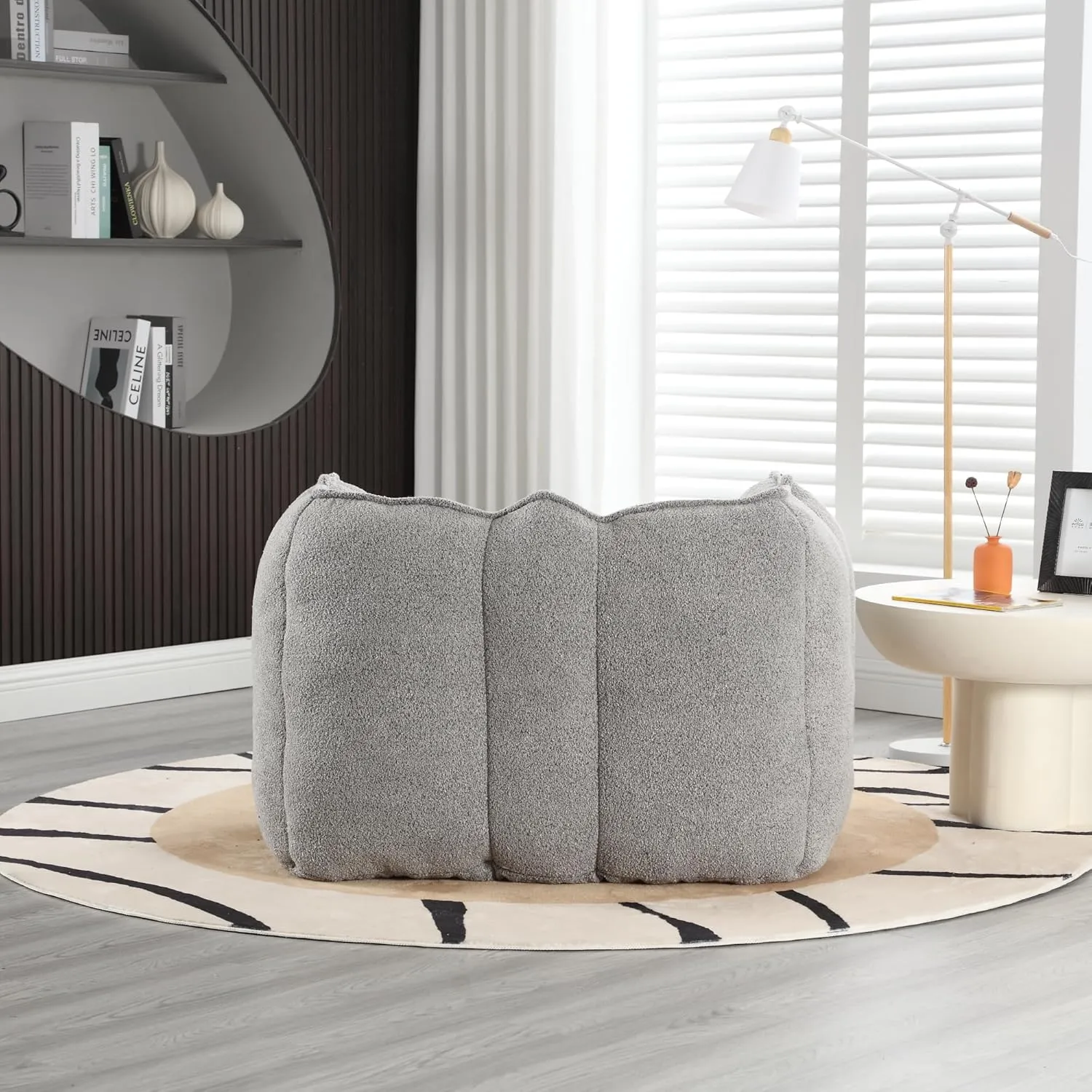 roomfitters Soft Bean Bag Chair with High Resilient Foam Chips for Living Room and Bedroom | Comfortable Square Lazy Sofa with Footstool | Adult Gaming, Reading, and TV Cover (Grey)