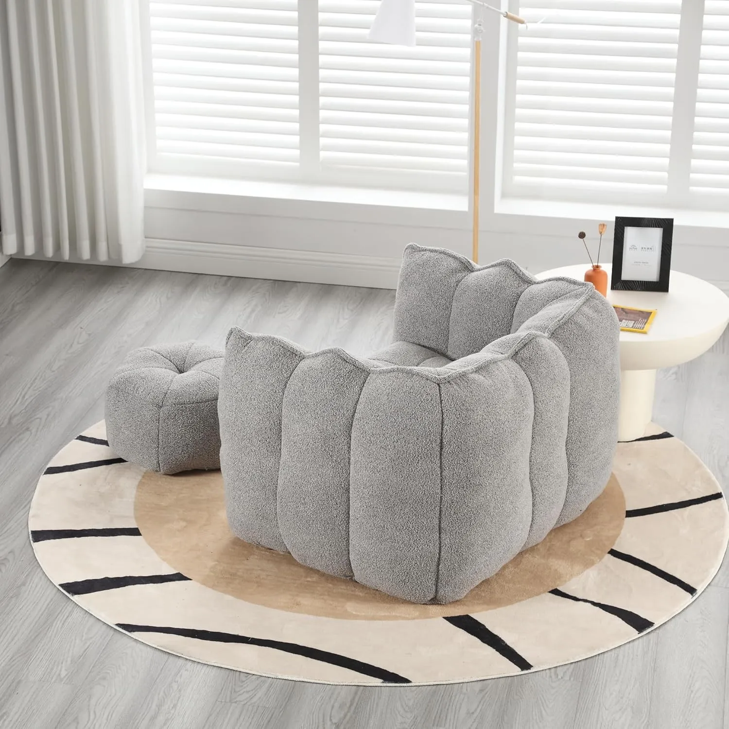 roomfitters Soft Bean Bag Chair with High Resilient Foam Chips for Living Room and Bedroom | Comfortable Square Lazy Sofa with Footstool | Adult Gaming, Reading, and TV Cover (Grey)