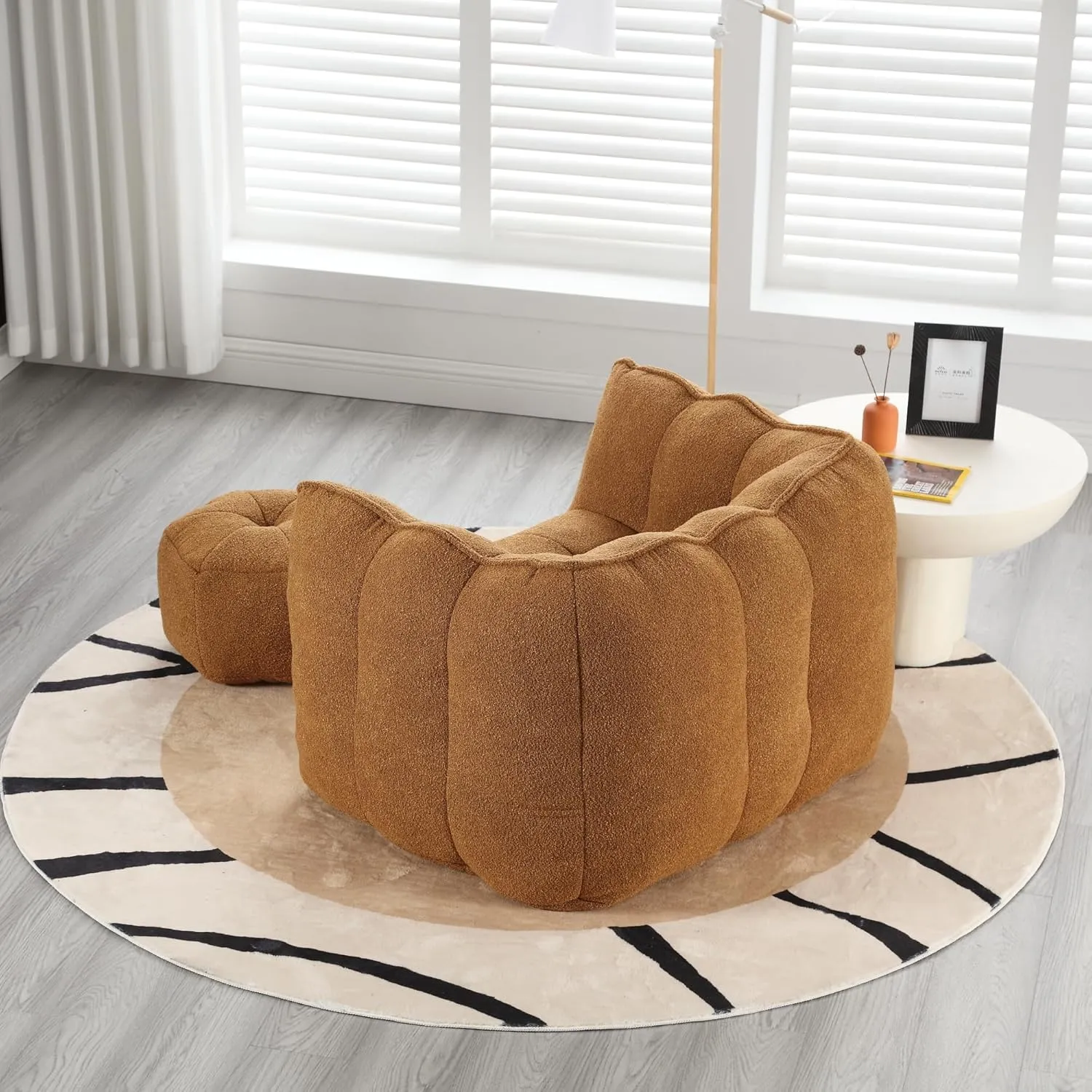 roomfitters Soft Bean Bag Chair with High Resilient Foam Chips for Living Room and Bedroom | Comfortable Square Lazy Sofa with Footstool | Adult Gaming, Reading, and TV Cover (Khaki Yellow)