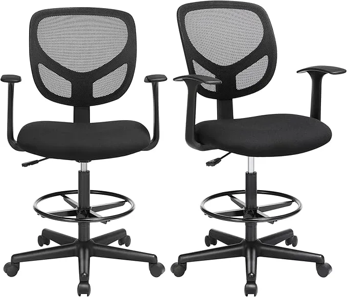 Rootz 2 Pack Mesh Office Chairs - Black - Ergonomic Computer Chairs - Adjustable Height - 64cm x 64cm x (97-117)cm, Nylon and PP Material