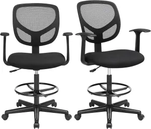 Rootz 2 Pack Mesh Office Chairs - Black - Ergonomic Computer Chairs - Adjustable Height - 64cm x 64cm x (97-117)cm, Nylon and PP Material