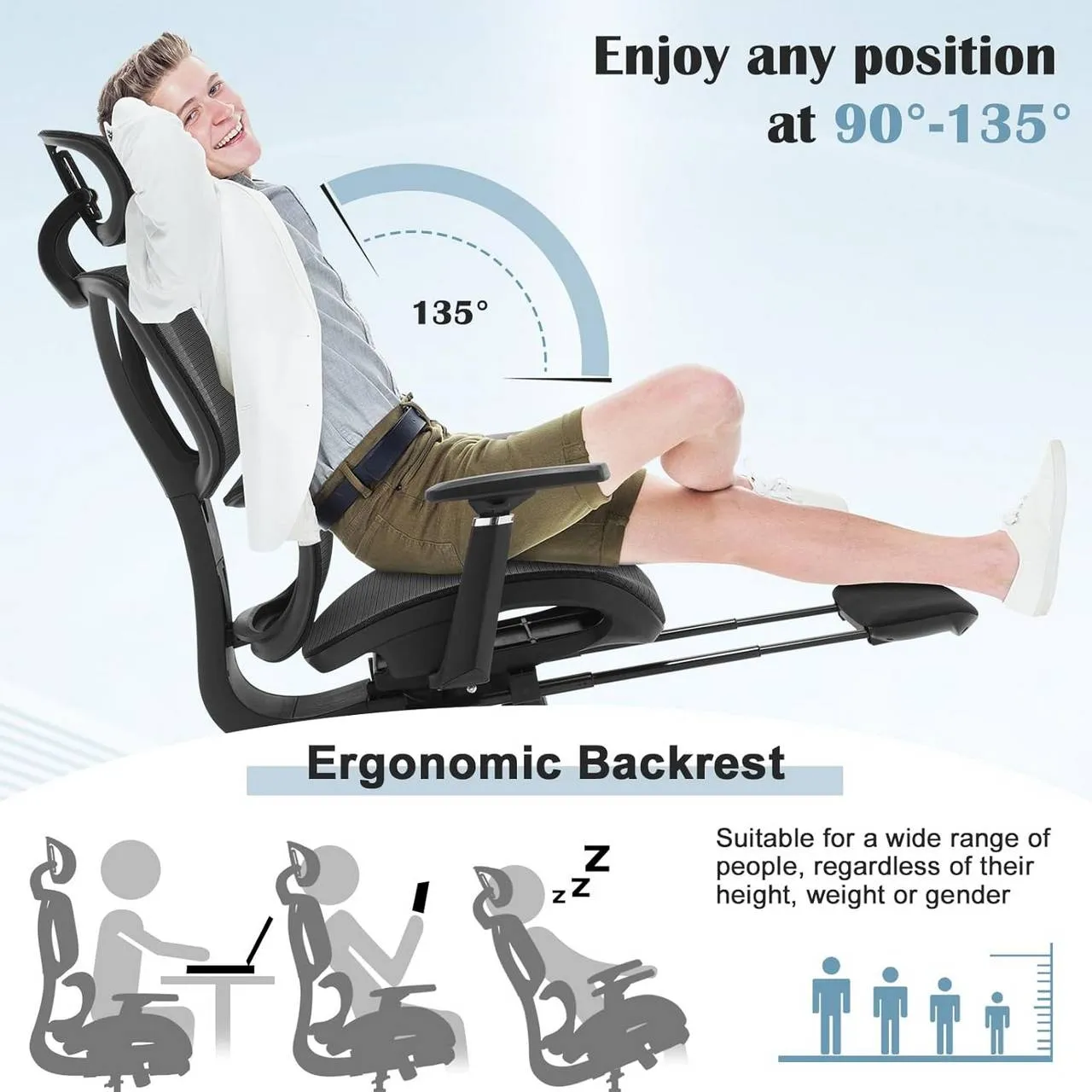 Rootz Ergonomic Mesh Office Chair - Desk Chair - Adjustable Lumbar Support - 3D Armrests - Breathable Seat - 49.5cm x 49.5cm x 74.5cm