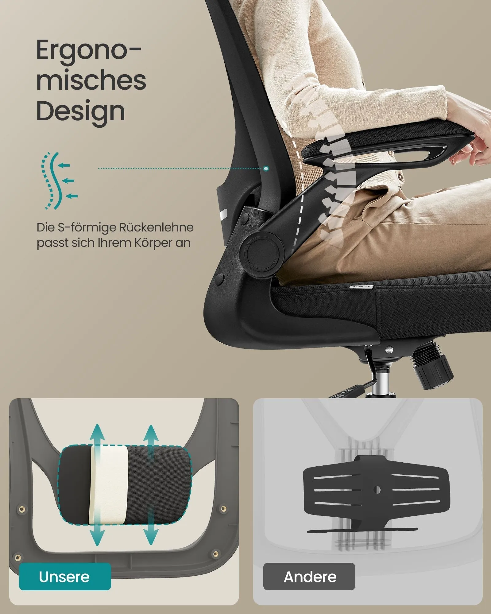 Rootz Ergonomic Office Chair - Mesh Ink Black - Adjustable - Lumbar Support - 64cm x 64cm x (115-130)cm - 11.9kg - 120kg Capacity