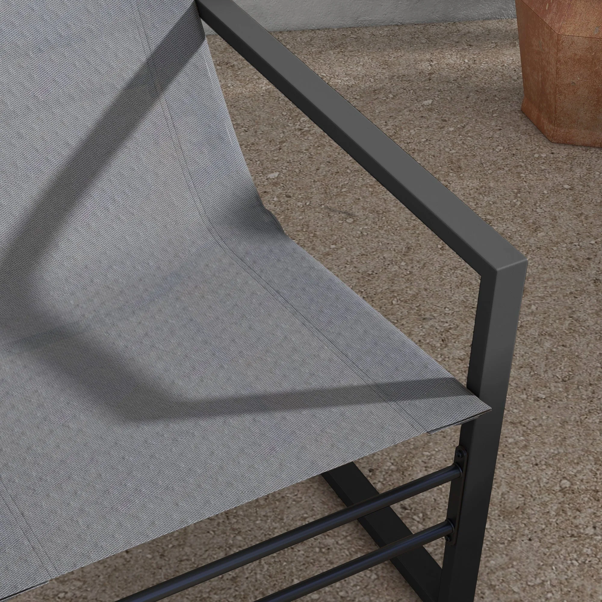 Rootz Garden Relax Armchair & Footrest - Deck Chair - Metal Structure - Breathable Mesh - 66cm x 88cm x 95cm - Stylish Grey Finish