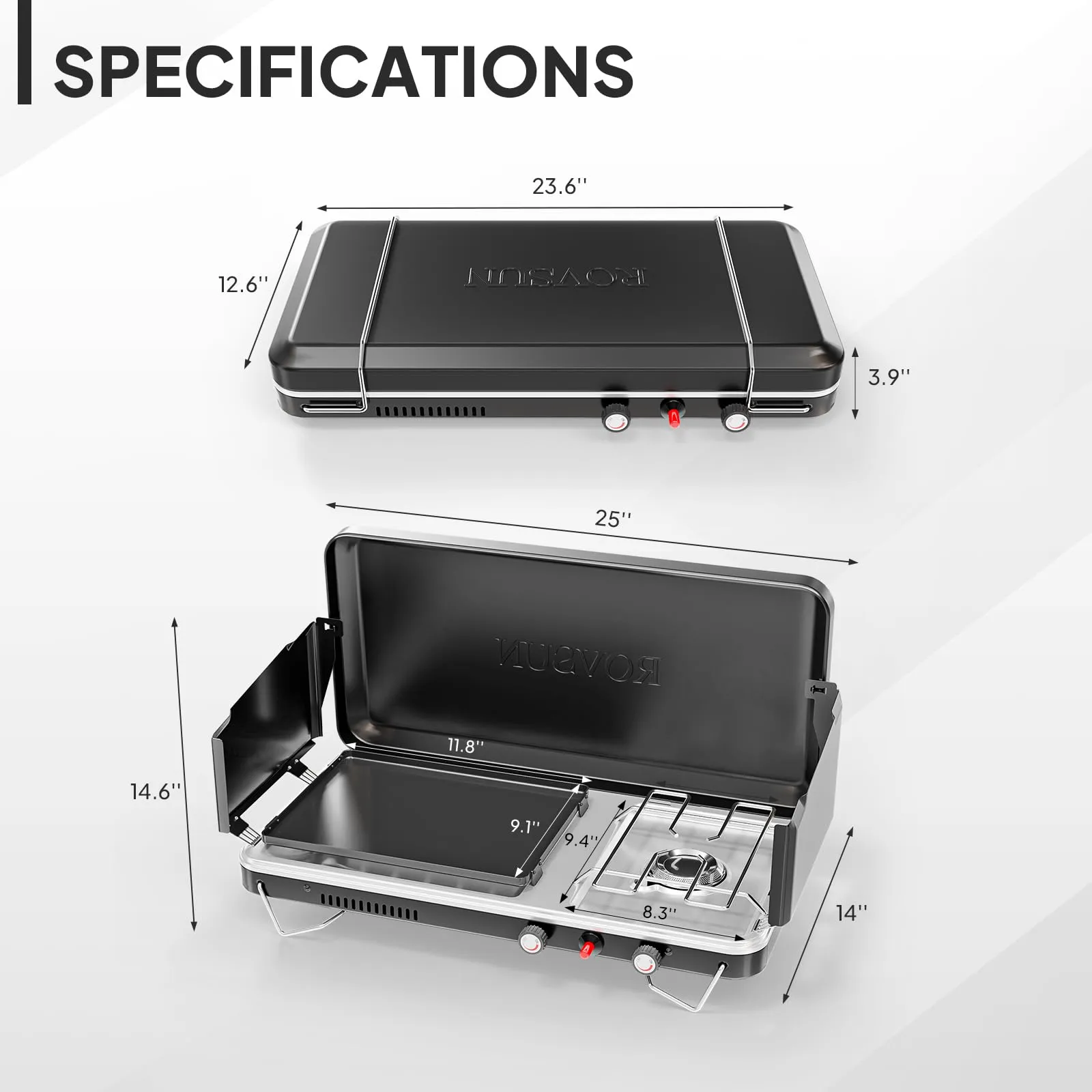 ROVSUN 1 Burner 2-in-1 Portable Camping Stove & Propane Grill Black