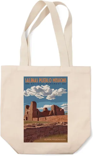 Salinas Pueblo Missions National Monument, New Mexico, Quarai Mission Ruins Press (100% Cotton Canvas Reusable Tote Bag)