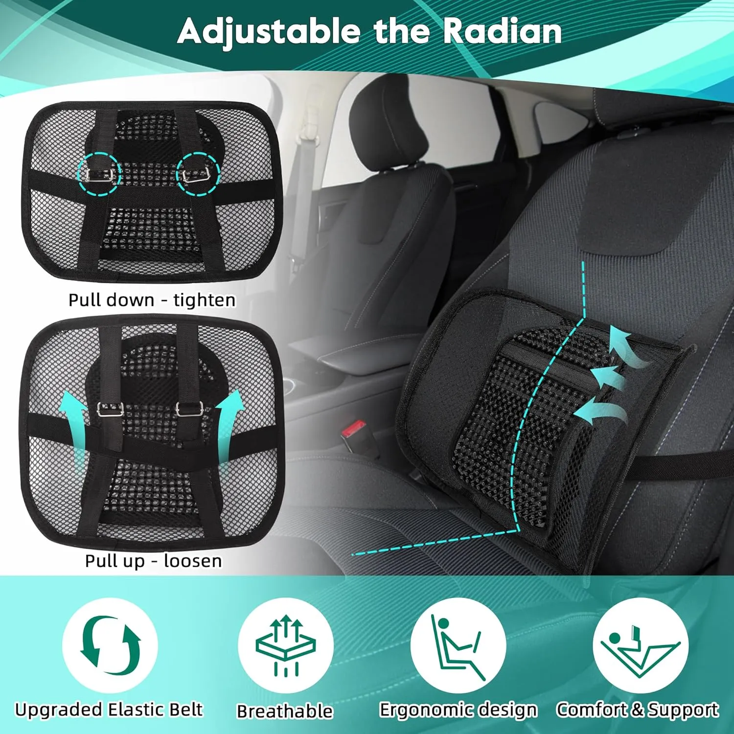 Samyoung Mesh Back Lumbar Support, Back Support Seat Cushion with Breathable Mesh for Office Chairs Car 12” x 16”