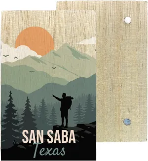 San Saba Texas 2" x 3" Wooden Fridge Magnet Hiking Design Camping Souvenir 4 Pack