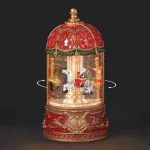 Santa on Carousel Moving Light Up Musical Water Spinner