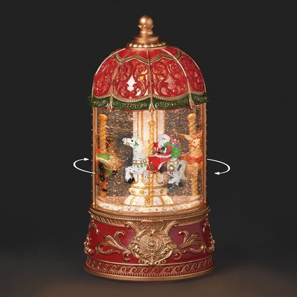 Santa on Carousel Moving Light Up Musical Water Spinner