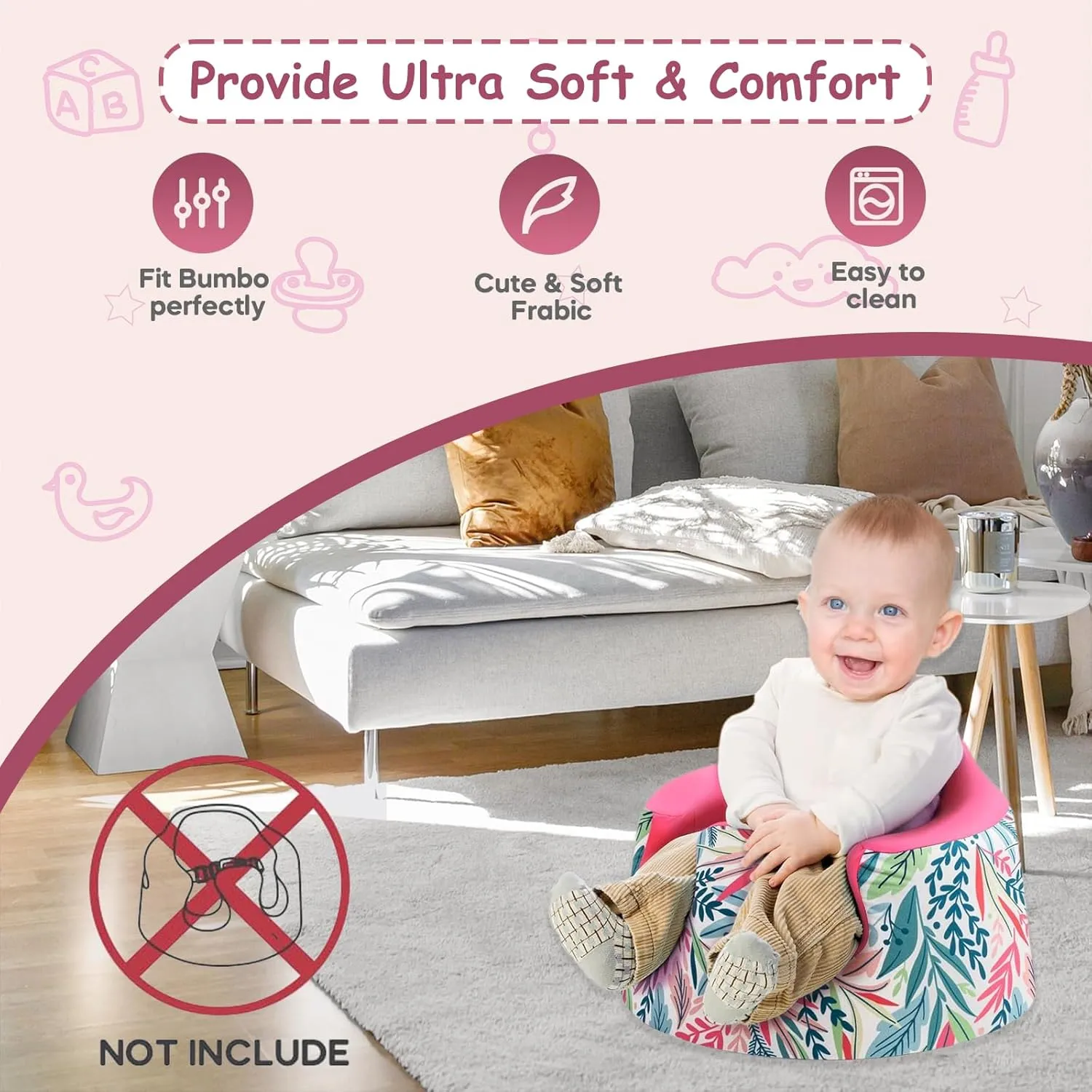 Seat Cover Compatible Baby Seat, Breathable Floor Seat Cover for Girl Boy, Breathable Comfortable Seat Cover, Children Chair Protector, Easy to Install & Remove (Little Dinosaur Plus Velvet)