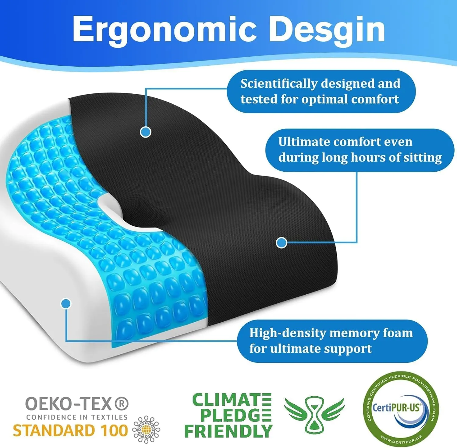 Seat Cushion Office Chair Cushion for Back & Tailbone & Sciatica Pain Relief, Black Memory Foam Desk Chair Cushion Pressure Relief Seat for Long Sitting Car Drivers, Office Worker