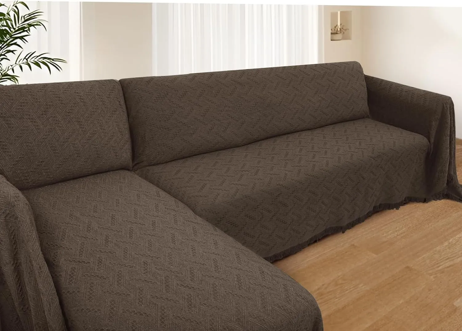 Sectional Couch Covers for Sectional Sofa L Shaped Sofa Cover Blanket 2 Pieces L Shape Furniture Protector for Pets Dogs (Chocolate, Large)