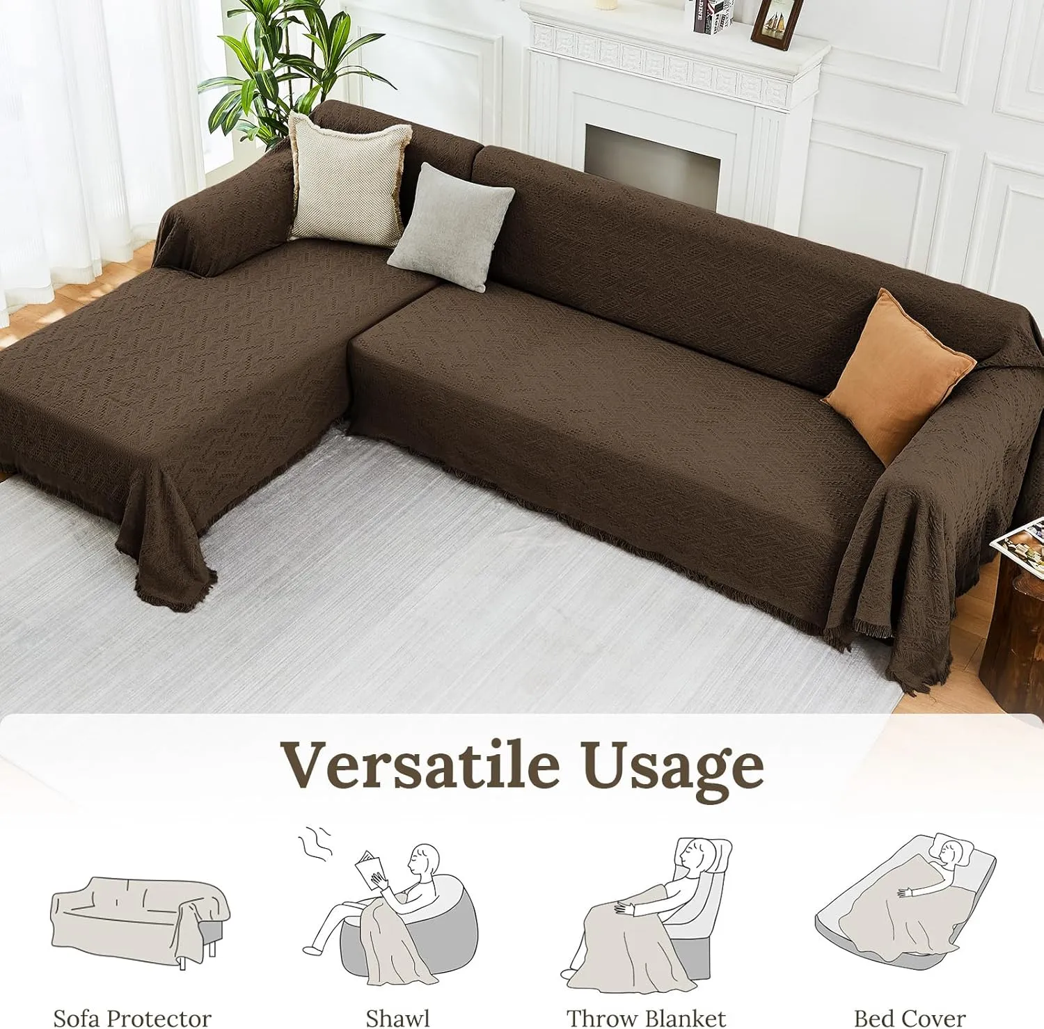 Sectional Couch Covers for Sectional Sofa L Shaped Sofa Cover Blanket 2 Pieces L Shape Furniture Protector for Pets Dogs (Chocolate, Large)