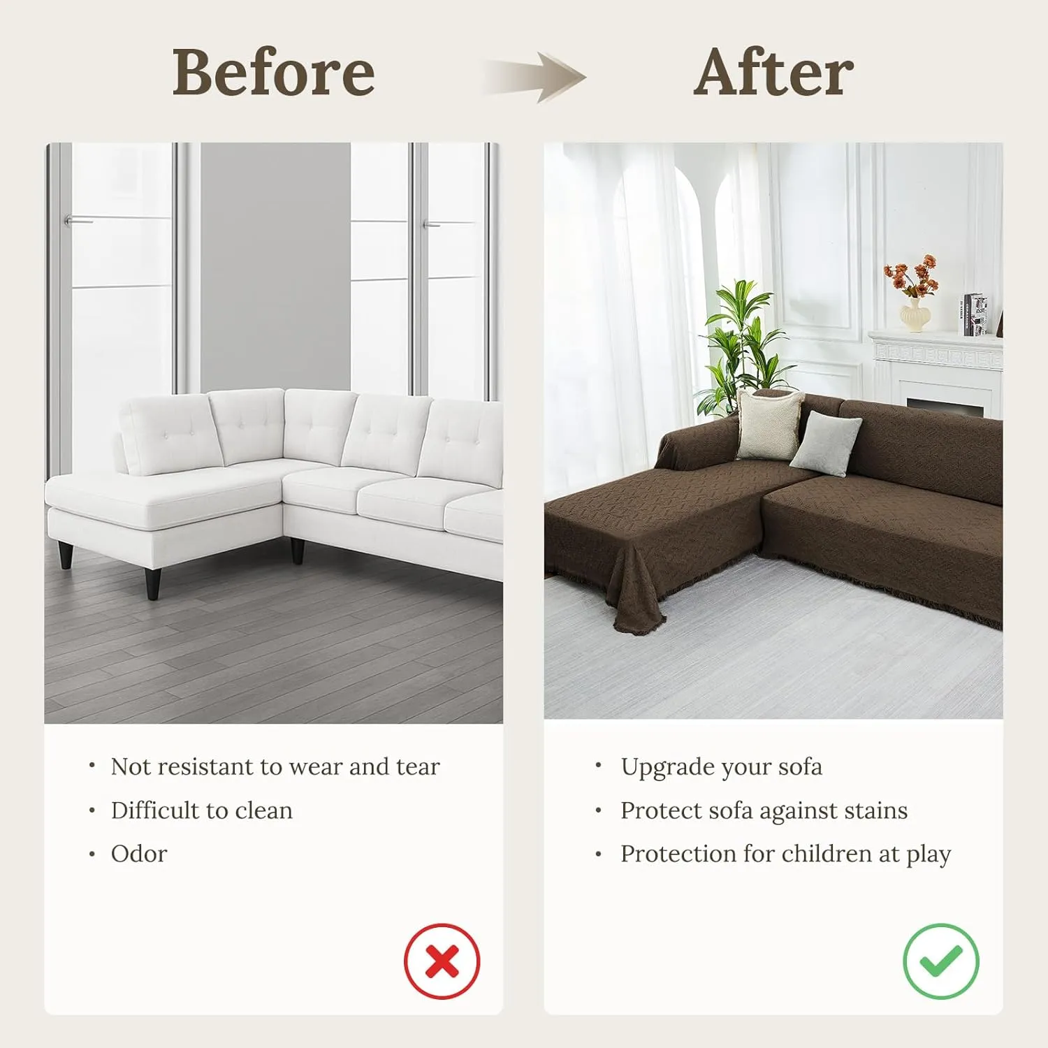 Sectional Couch Covers for Sectional Sofa L Shaped Sofa Cover Blanket 2 Pieces L Shape Furniture Protector for Pets Dogs (Chocolate, Large)