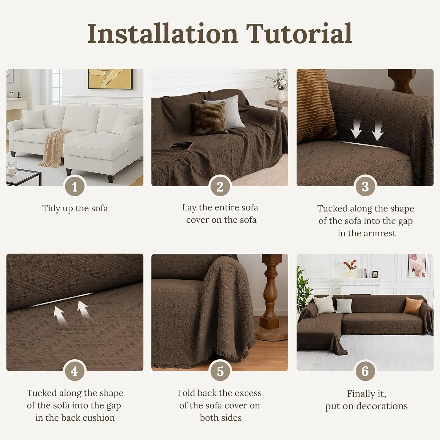Sectional Couch Covers for Sectional Sofa L Shaped Sofa Cover Blanket 2 Pieces L Shape Furniture Protector for Pets Dogs (Chocolate, Large)