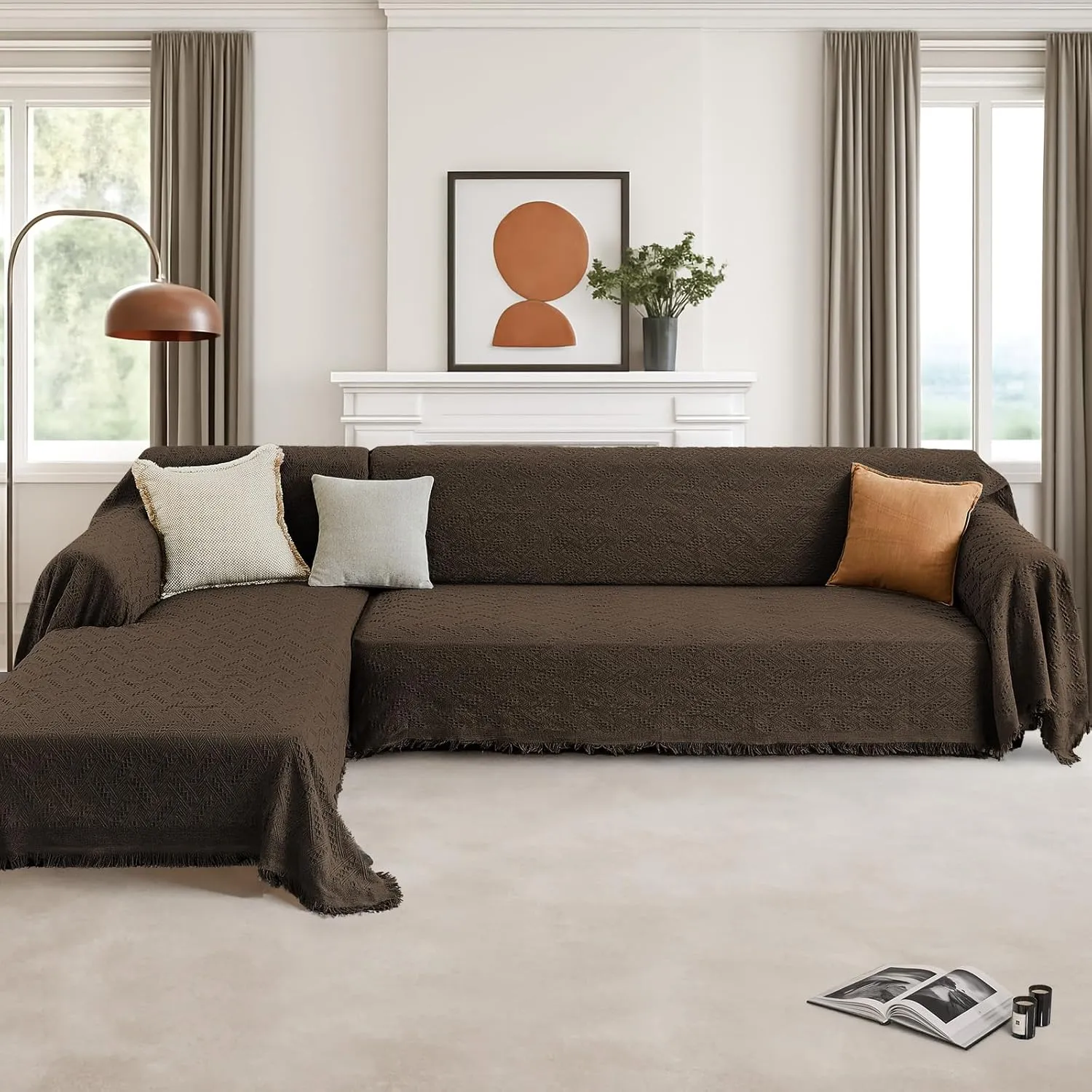Sectional Couch Covers for Sectional Sofa L Shaped Sofa Cover Blanket 2 Pieces L Shape Furniture Protector for Pets Dogs (Chocolate, Large)