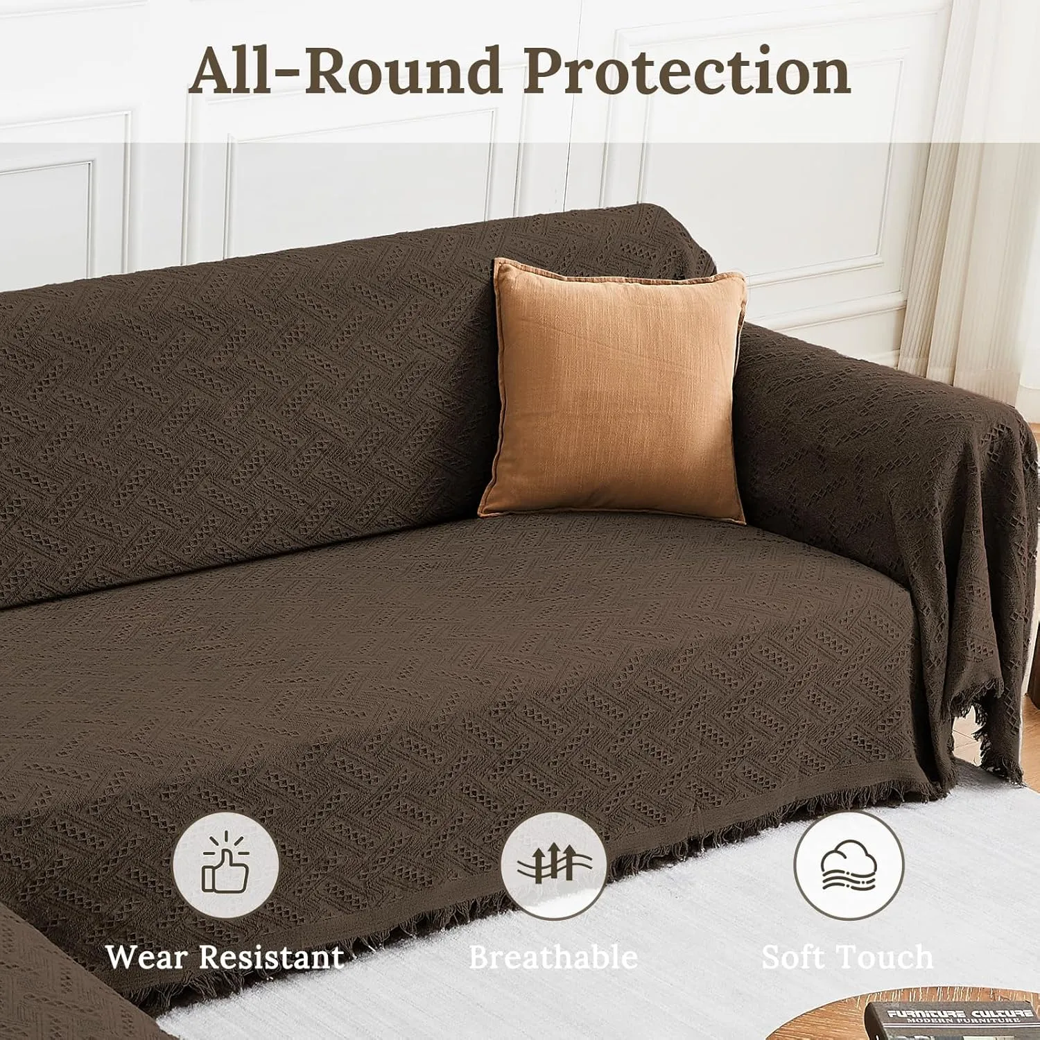 Sectional Couch Covers for Sectional Sofa L Shaped Sofa Cover Blanket 2 Pieces L Shape Furniture Protector for Pets Dogs (Chocolate, Large)