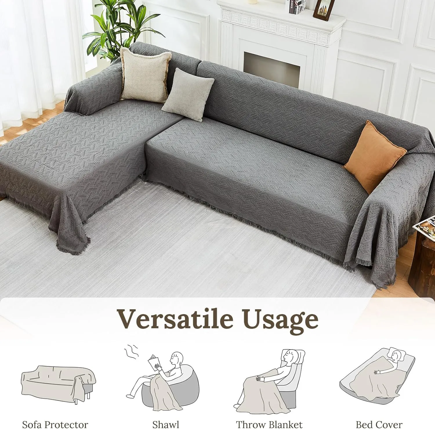 Sectional Couch Covers for Sectional Sofa L Shaped Sofa Cover Blanket 2 Pieces L Shape Furniture Protector for Pets Dogs (Dark Grey, XX-Large)