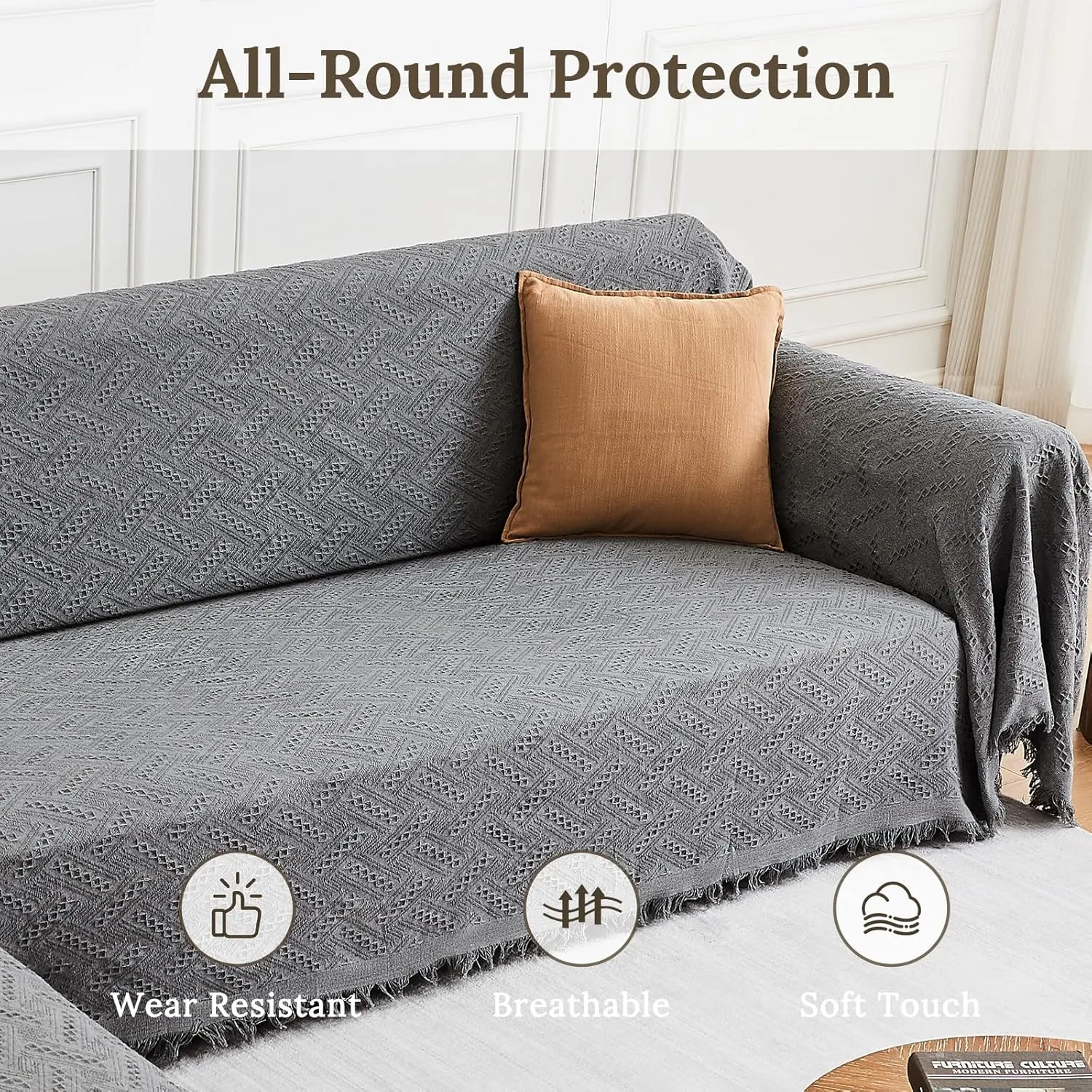 Sectional Couch Covers for Sectional Sofa L Shaped Sofa Cover Blanket 2 Pieces L Shape Furniture Protector for Pets Dogs (Dark Grey, XX-Large)