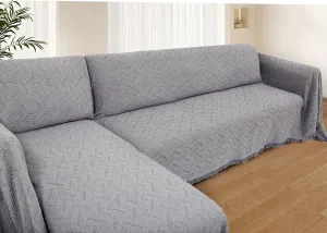 Sectional Couch Covers for Sectional Sofa L Shaped Sofa Cover Blanket 2 Pieces L Shape Furniture Protector for Pets Dogs (Light Grey, XX-Large)