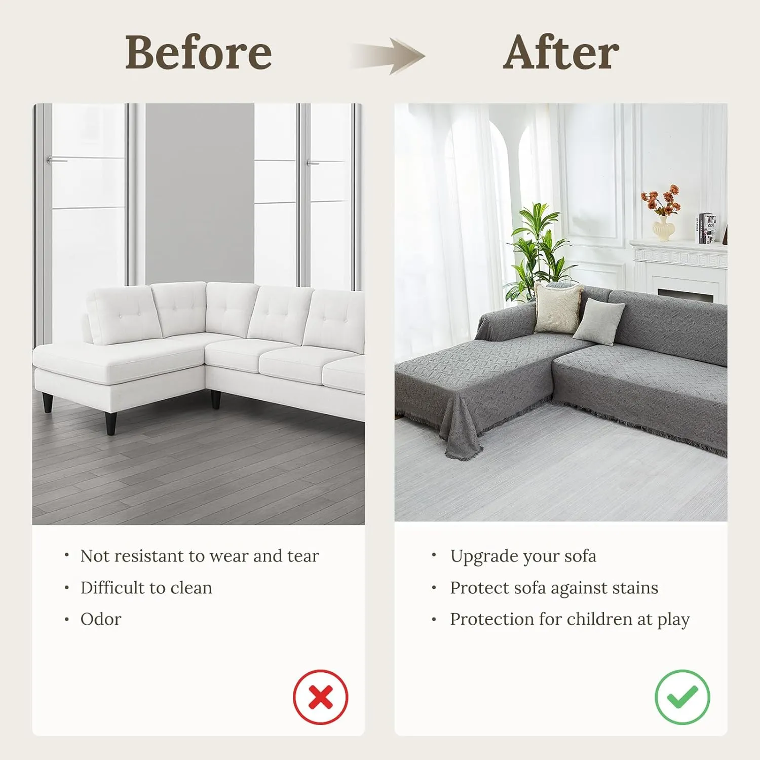Sectional Couch Covers for Sectional Sofa L Shaped Sofa Cover Blanket 2 Pieces L Shape Furniture Protector for Pets Dogs (Light Grey, XX-Large)