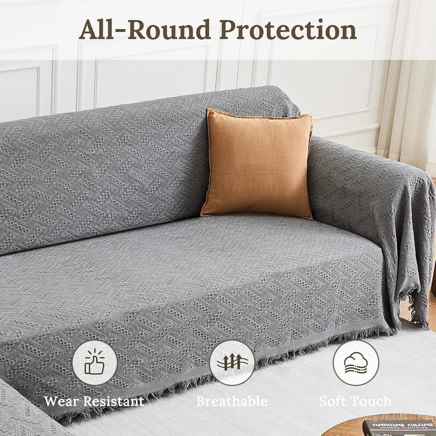 Sectional Couch Covers for Sectional Sofa L Shaped Sofa Cover Blanket 2 Pieces L Shape Furniture Protector for Pets Dogs (Light Grey, XX-Large)