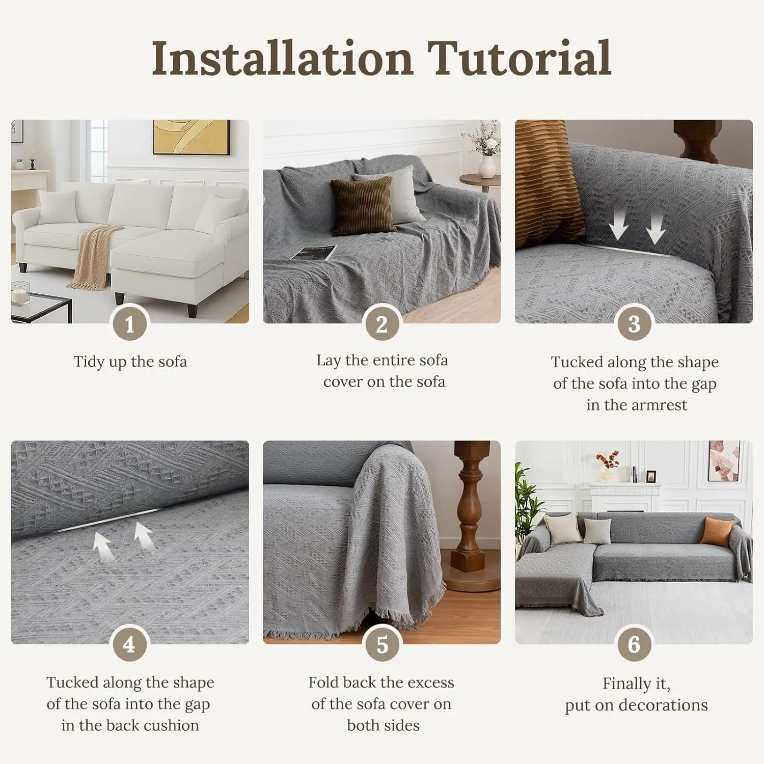 Sectional Couch Covers for Sectional Sofa L Shaped Sofa Cover Blanket 2 Pieces L Shape Furniture Protector for Pets Dogs (Light Grey, XX-Large)