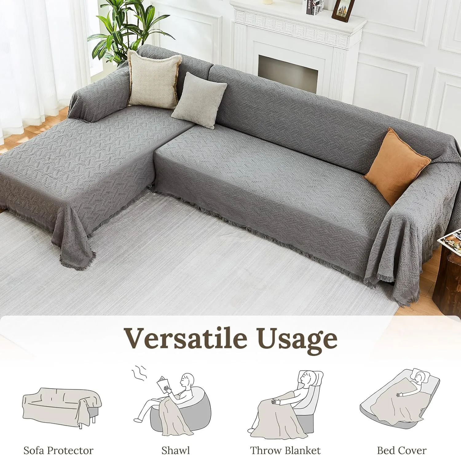 Sectional Couch Covers for Sectional Sofa L Shaped Sofa Cover Blanket 2 Pieces L Shape Furniture Protector for Pets Dogs (Light Grey, XX-Large)