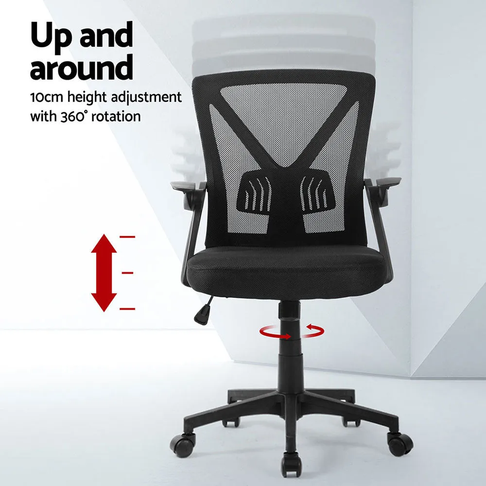 Set of 2 Mesh Folding Armrest Office Chairs - Black