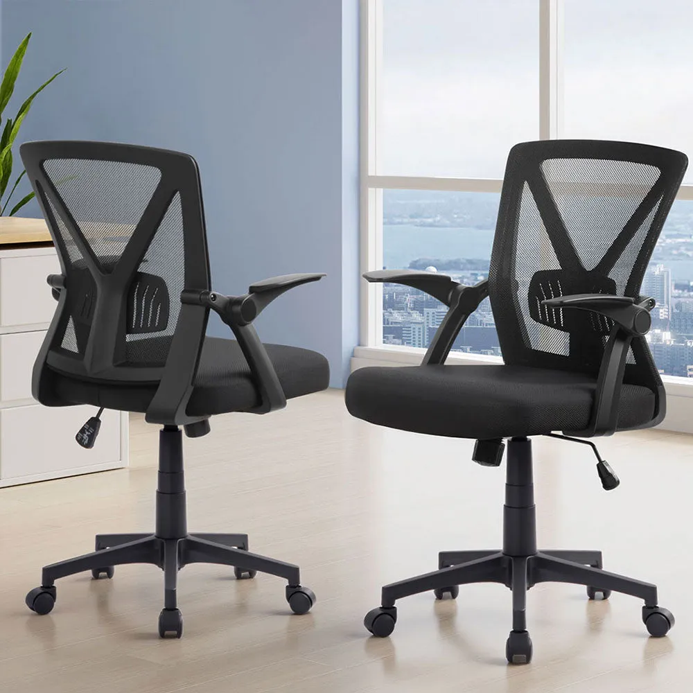 Set of 2 Mesh Folding Armrest Office Chairs - Black
