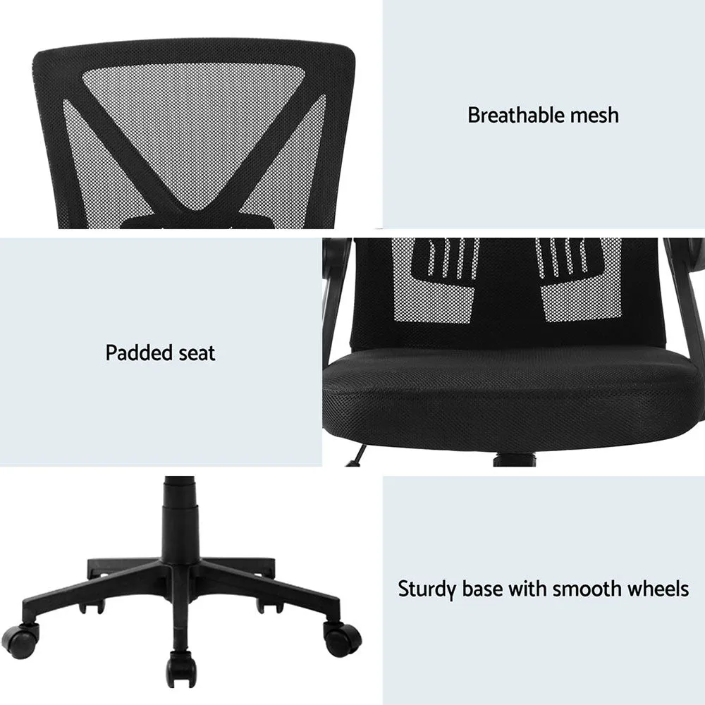 Set of 2 Mesh Folding Armrest Office Chairs - Black