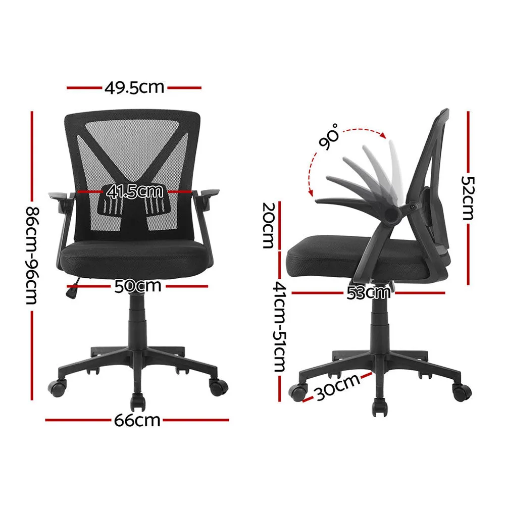 Set of 2 Mesh Folding Armrest Office Chairs - Black