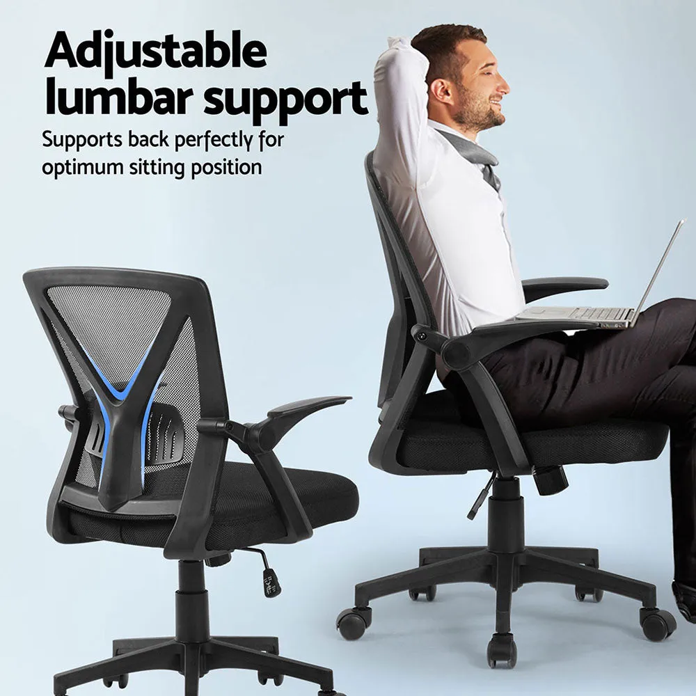 Set of 2 Mesh Folding Armrest Office Chairs - Black