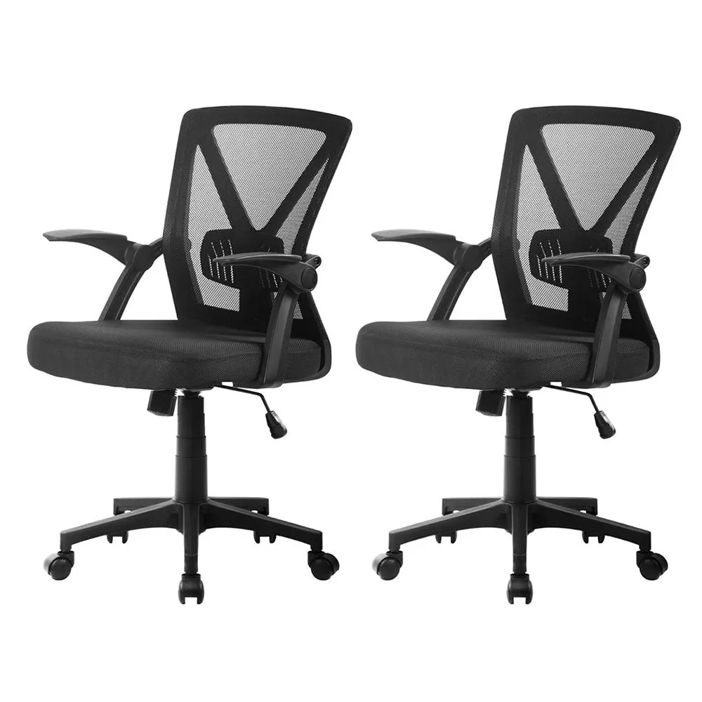 Set of 2 Mesh Folding Armrest Office Chairs - Black