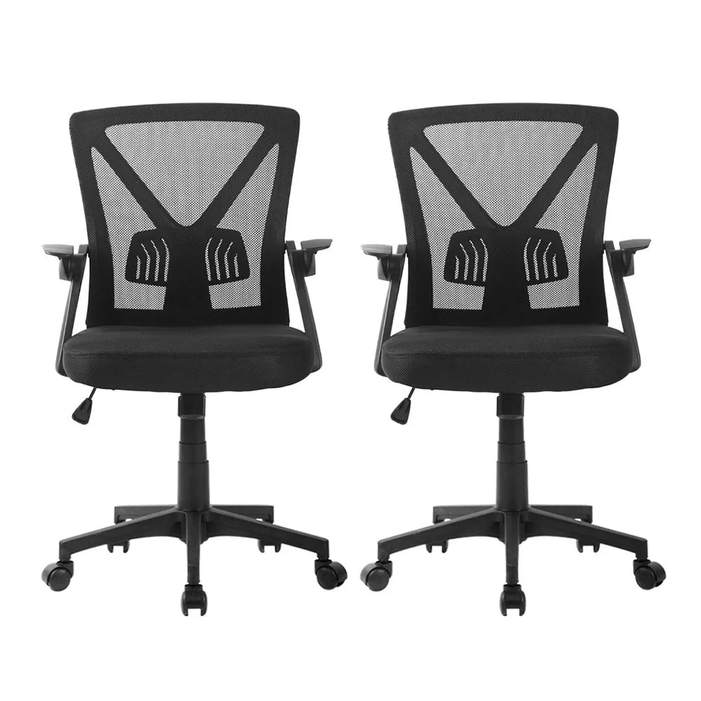 Set of 2 Mesh Folding Armrest Office Chairs - Black