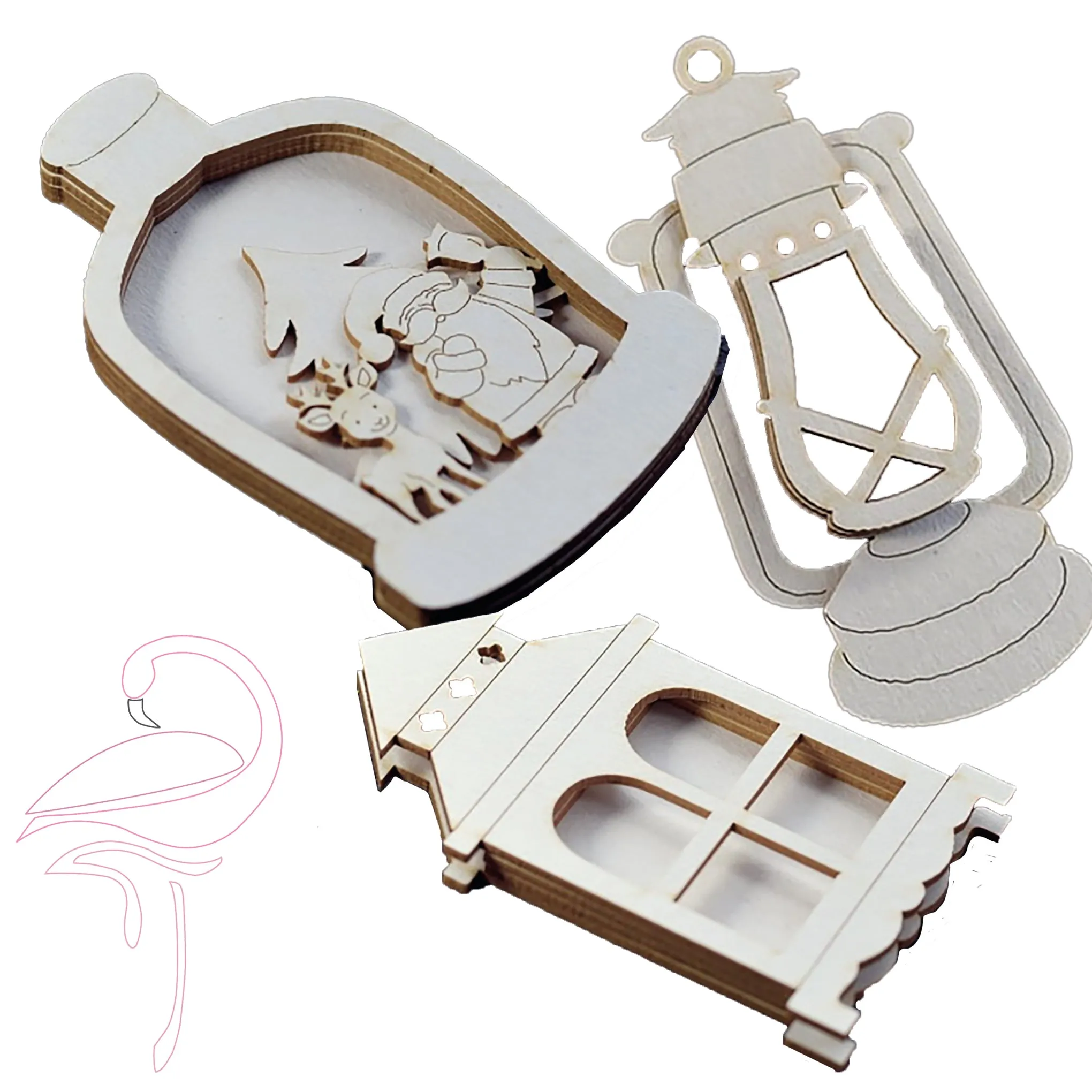 Shaker set of 3 - bauble, kerosene lamp & lantern