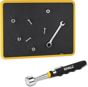 SHALL Magnetic Tool Parts Mat and Telescoping Magnetic Pickup Tool, Flexible Magnetic Tool Holder Pad W/ 83 Built-In-Magnets & 25LBS Pull Force Extendable Magnet Hold Mechanic Wrenches Screws Bolts