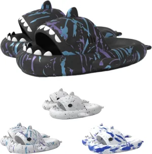 Shark Slides Unisex, Novelty Cloud Shark Slippers Anti-Slip Quick Drying, Spooky Shark Slippers Halloween Glow in the Dark