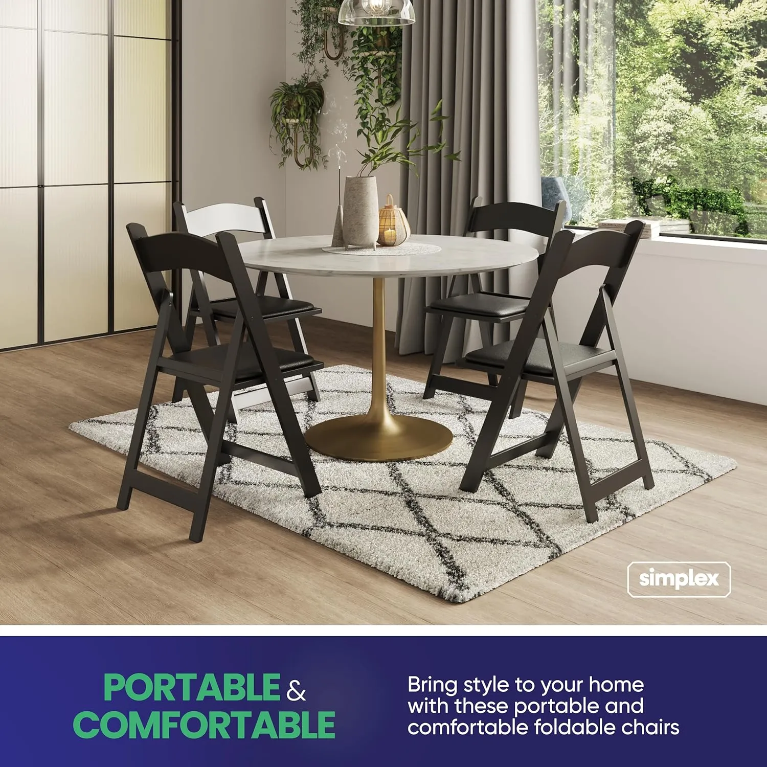 SIMPLEX 4 Black Resin Stackable Folding Chair - Comfortable Black Foldable Chair - Folding Chairs with Padded Seats - Indoor/Outdoor Folding Chairs for Events - Lightweight Foldable Chairs (4 Pack)
