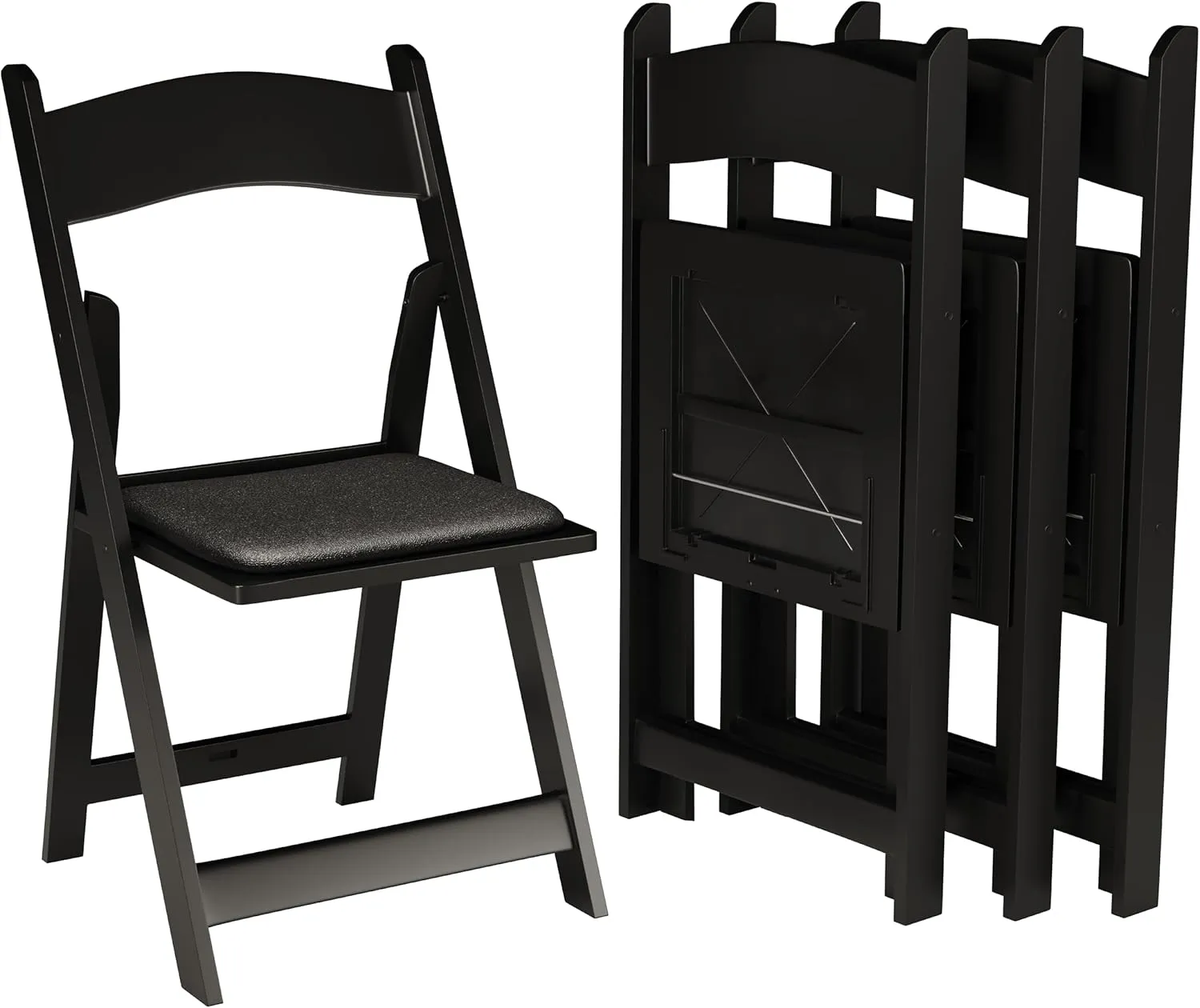 SIMPLEX 4 Black Resin Stackable Folding Chair - Comfortable Black Foldable Chair - Folding Chairs with Padded Seats - Indoor/Outdoor Folding Chairs for Events - Lightweight Foldable Chairs (4 Pack)