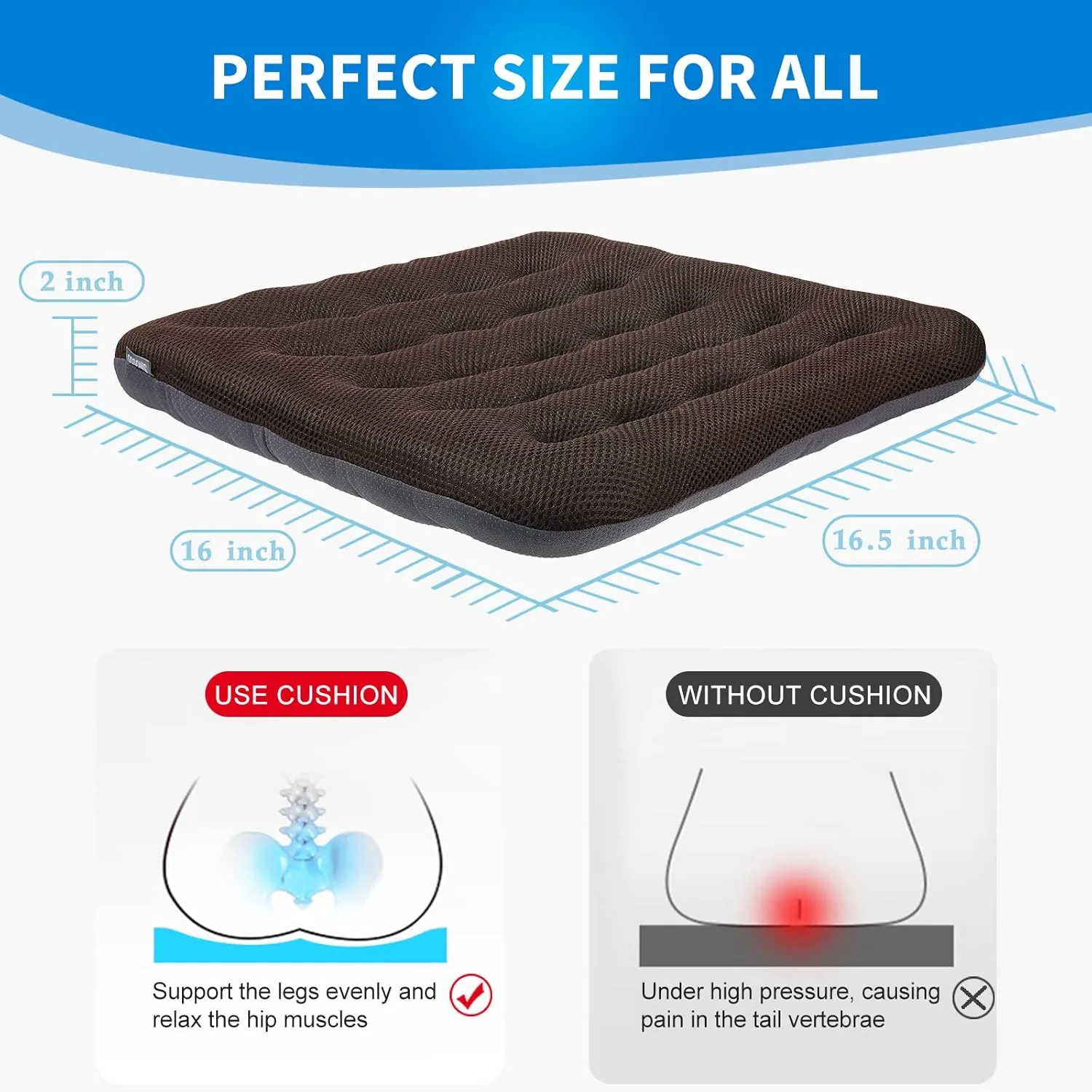 SINOSSO Excellent Support Effect Office Chair Cushion 1 Pack, Luxury Air Mesh Breathable Non-Slip Desk Computer Seat Cushion, Kitchen Dining Room Square Chair Pad (1 Count, Brown)