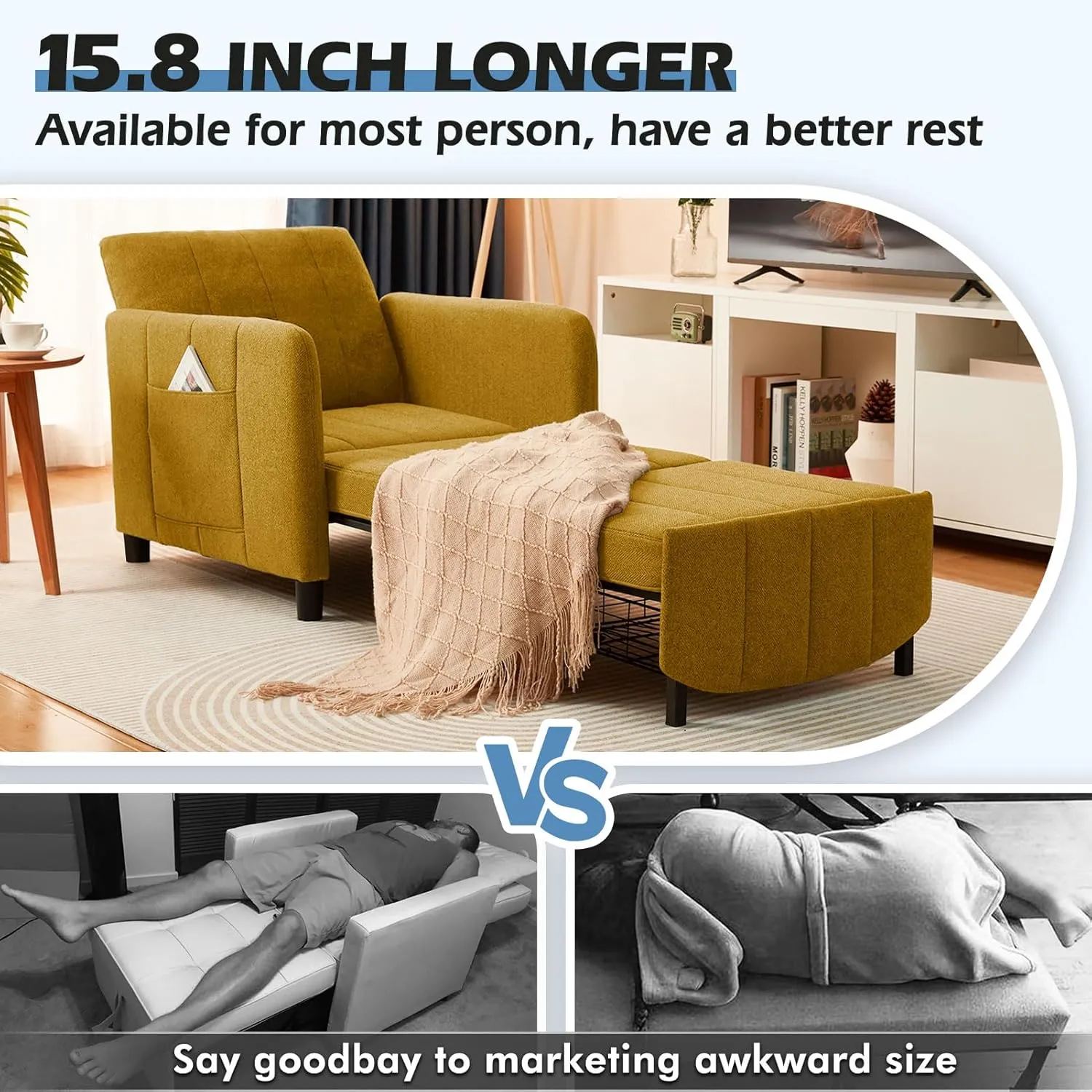 Sleeper Chair 84" Extra Long Convertible Chair Bed Upgraded 3-in-1 to 4-in-1 Pull Out Chair & Single Sofa Bed for Adult Sleeping Chair for Living Room & Small Space