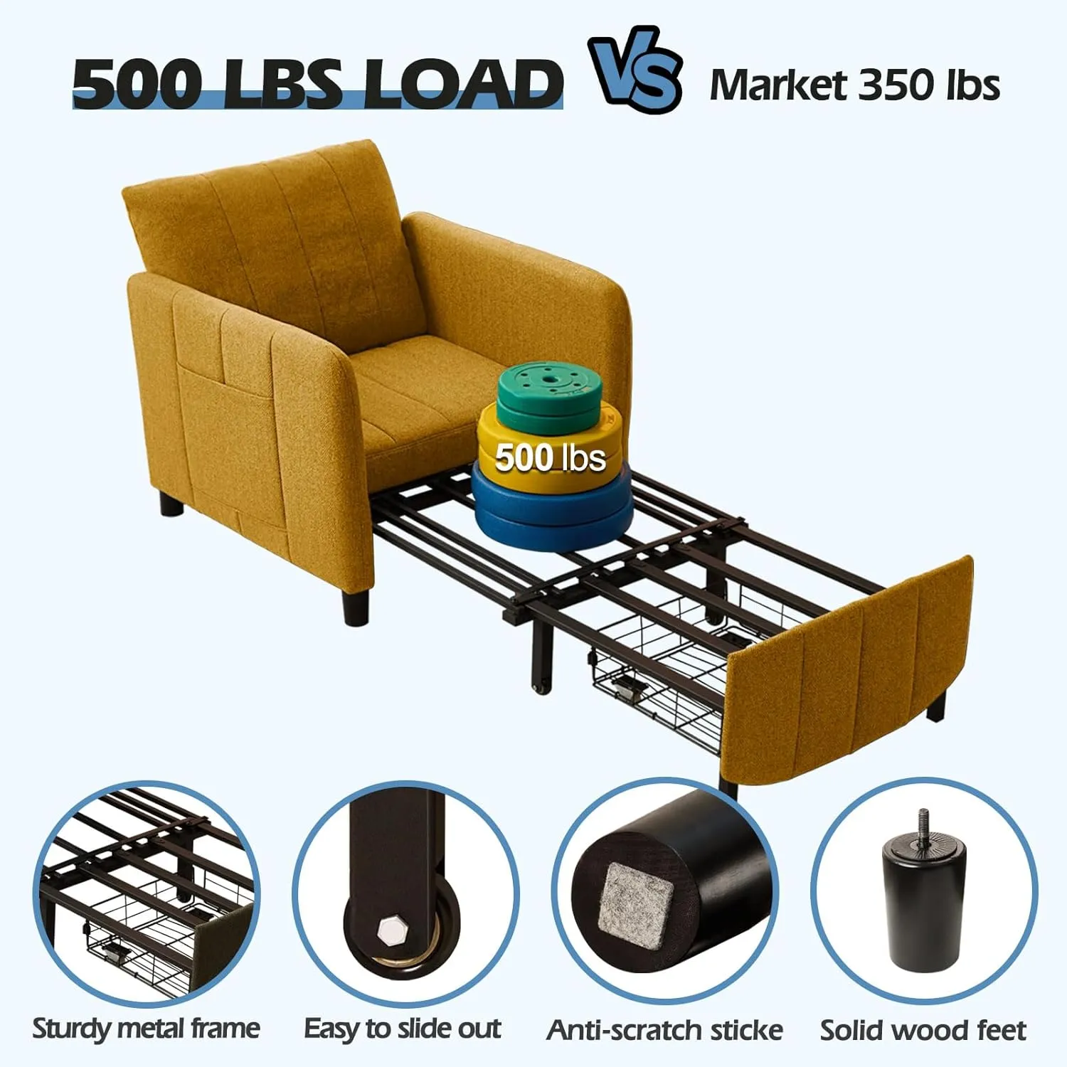 Sleeper Chair 84" Extra Long Convertible Chair Bed Upgraded 3-in-1 to 4-in-1 Pull Out Chair & Single Sofa Bed for Adult Sleeping Chair for Living Room & Small Space